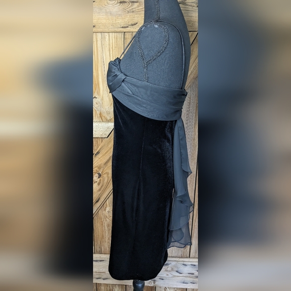 Vtg Betsy & Adam Velvet chiffon Dress Black Size 3/4 Spaghetti straps Zipper W-1 - Picture 4 of 15